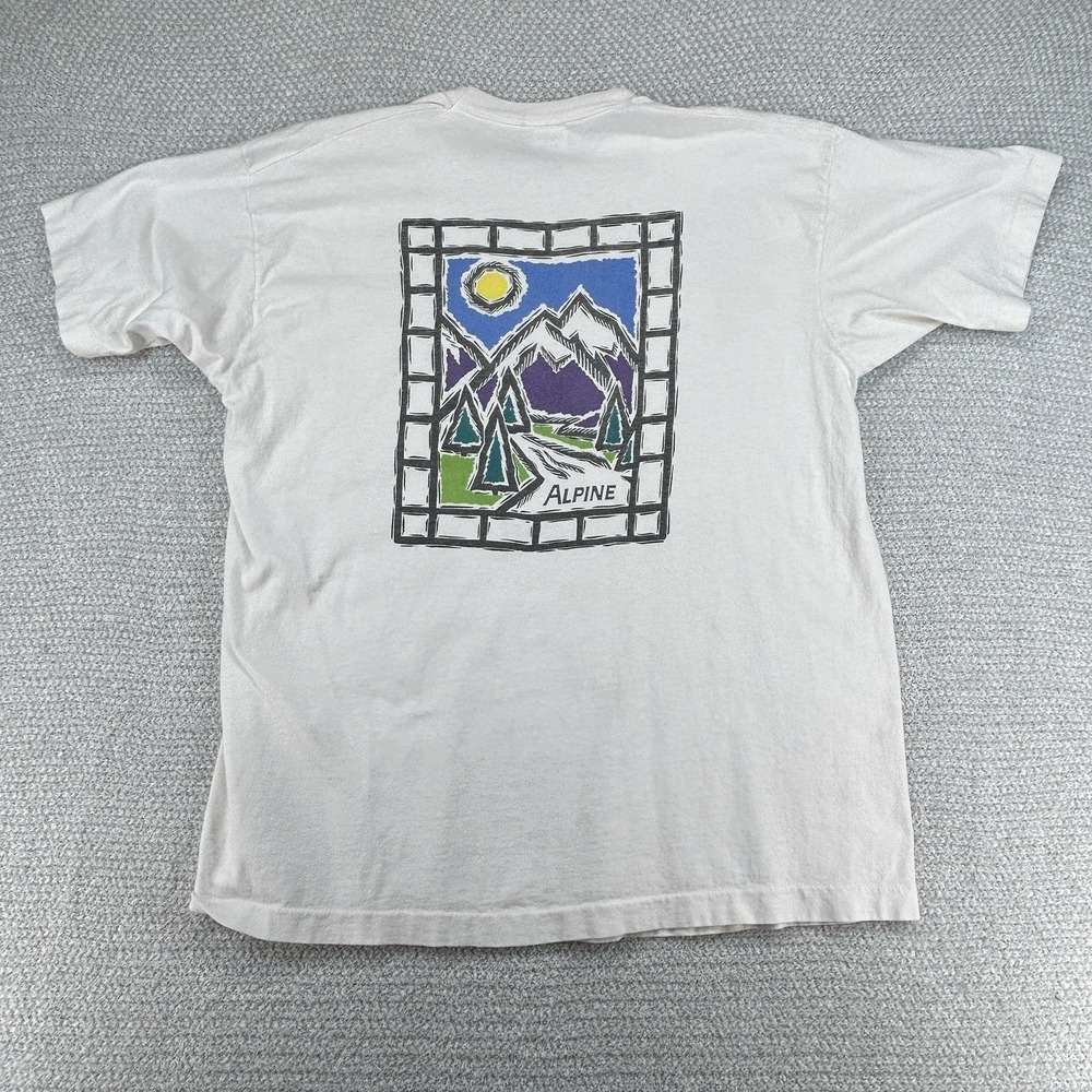 Vintage Alpine‎ T-Shirt Mens XL White Pocket Mountain Outdoors Made In USA